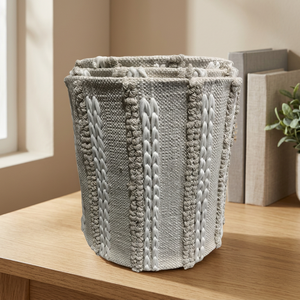 HOMLY HLSB16 Moroccan <b>Foldable</b> Circle Storage <b>Basket</b> for Clothing and Home Decor Made of Natural Cotton Woven Design - Product Image 3