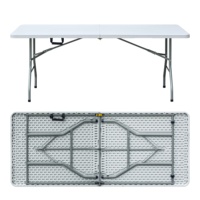 Table pliante en plastique blanc HDPE de 6 pieds pour fête en plein air, vente en gros