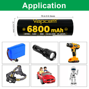 Batterie cylindrique au lithium-ion rechargeable <span class=keywords><strong>Vapcell</strong></span> G68 6800mAh <span class=keywords><strong>21700</strong></span> 12.5A 3.6V 1000 cycles pour vélo électrique et moto - Product Image 5