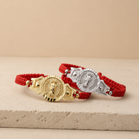 Bracelet en fil tressé fait main multicolore plaqué or 18 carats avec motif géométrique et icône religieuse Vierge Marie, idéal pour les occasions festives