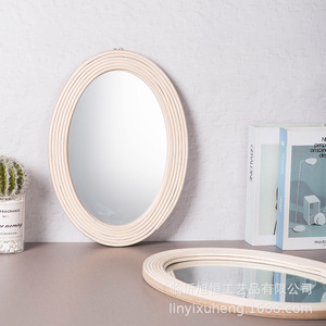 Oval Rattan Decorative <b>Mirror</b> <b>Set</b> 2Pcs Natural Wood Color Handmade <b>Wall</b> Hanging Home Decor - Product Image 3