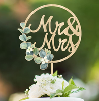 Décoration de gâteau en bois « Monsieur et Madame » pour mariage, avec feuilles en acrylique, pour fête de mariage ou de fiançailles