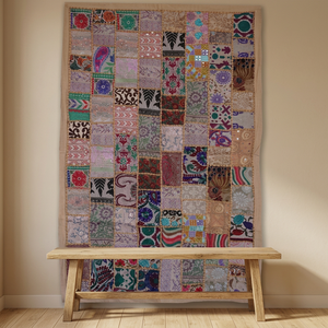 Couette de Kantha en ligne, décoration indienne faite à la main, Patchwork Beige en ligne - Product Image 3