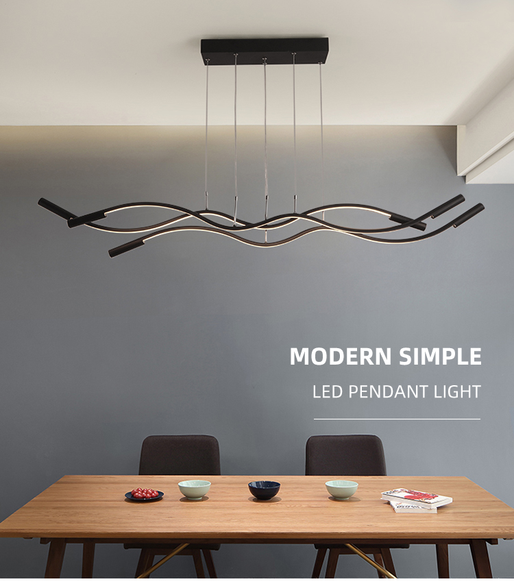 Modern Linear Dining Living Room Bedroom White Black Led Chandelier Pendant Lamp