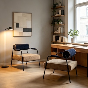 <span class=keywords><strong>Fauteuil</strong></span> lounge moderne minimaliste en bouclette, dossier cylindrique bicolore, <span class=keywords><strong>fauteuil</strong></span> d'appoint de luxe, canapé individuel avec pieds en métal - Product Image 3