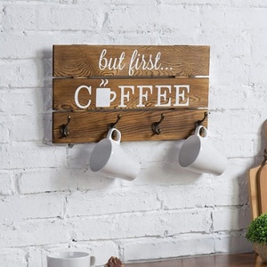 Pemegang Mug kopi kayu pedesaan satu tingkat, terpasang di dinding dapur Bar Organizer rumah pertanian dekorasi dinding kayu desain gantung - Product Image 3