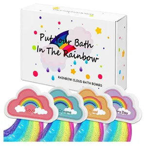 Private Label Bath Supplies Custom 4PCS Organic Colorful Fizzy Spa Cloud Rainbow Bath Bomb Set