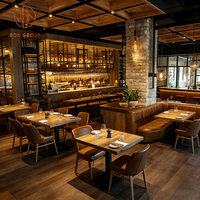 Ensemble de mobilier de restaurant Ron Group, solution tout-en-un, banquette en forme de L, table carrée en bois massif, chaise en cuir