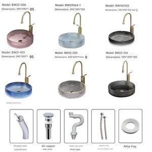 <span class=keywords><strong>Lavabo</strong></span> Redondo de <span class=keywords><strong>Cristal</strong></span> de Lujo Moderno, <span class=keywords><strong>Lavabo</strong></span> Artístico de <span class=keywords><strong>Cristal</strong></span> Templado con Diamantes de Colores y Desagüe para Uso en Baños de Hotel - Product Image 3