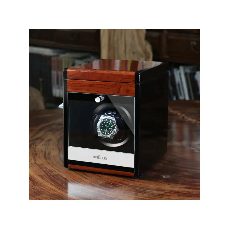 Driklux กล่องนาฬิกาไม้พร้อมโลโก้,กล่องใส่นาฬิกาทำจากไม้สีไฮกลอสหรูหราอัตโนมัติหมุนได้1เรือน Oem