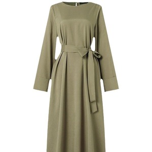 Nouveaux vêtements pour femmes jupe en Satin <span class=keywords><strong>Djellaba</strong></span> Simple couleur unie lâche col rond ceinture grande taille à manches longues - Product Image 5