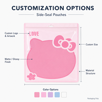 Pochette en forme de dessin animé avec logo personnalisé, rose mat, pour emballage alimentaire, bonbons, snacks, avec fenêtre transparente et fermeture éclair