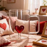 Mug à café en verre rouge en forme de cœur pour la Saint-Valentin, 12 oz, gobelet isotherme à double paroi pour cadeau, anniversaire et fête