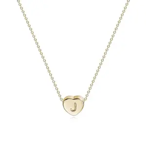 Dainty Personalized Initial 14K Gold plated 925 sterling silver Letter J heart tiny letter charm Necklace