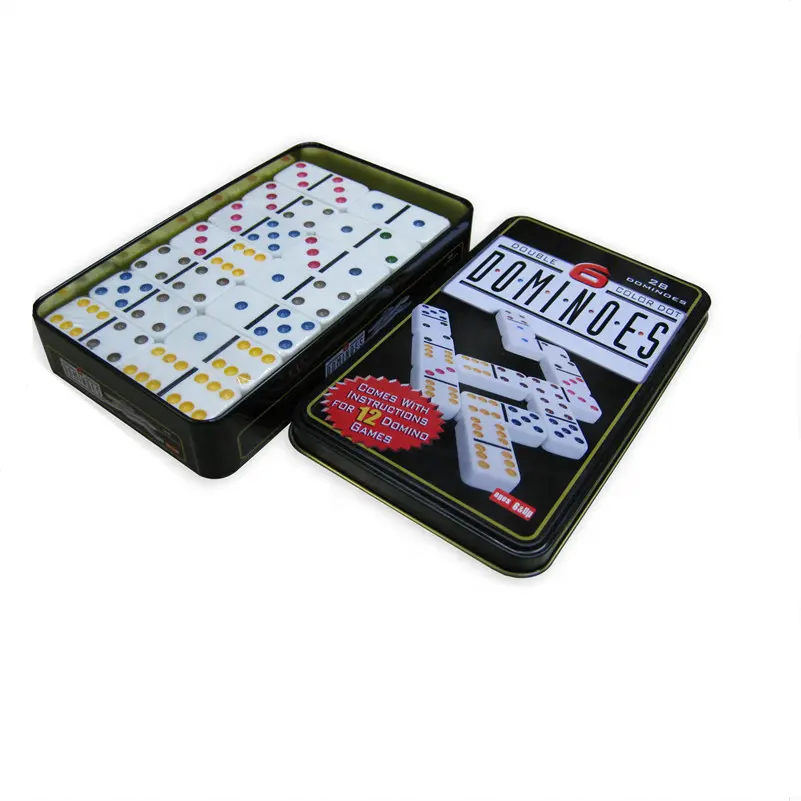 Doppio Sei 6 Domino 28 di Colore del Puntino di Pezzi in una Scatola di Latta personalizzato scatola di latta