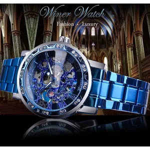Gagnant Transparent Design <span class=keywords><strong>Bleu</strong></span> Montre Mécanique Hommes Bande En Acier Inoxydable Top Marque De Luxe Horloge Lumineuse - Product Image 2