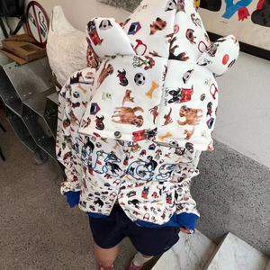 Nuovo prodotto Unisex peso massimo Custom con orecchie da animali con chiusura integrale con Zip e felpa con cappuccio corta con stampa a sbuffo - Product Image 3