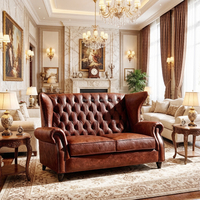 Hochwertiges Modernes Chesterfield-Sofa aus Mikrofaser-Leder Zweisitzer Luxus-Wohnzimmermöbel für Apartments, Villen und Boutique-Hotels