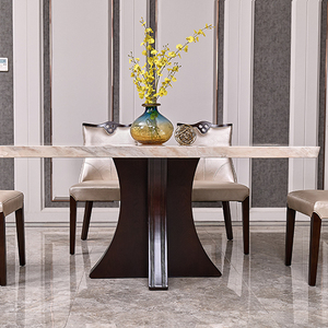 Nhà Sản Xuất Thiết Kế Hiện Đại Nhà Hàng Trắng Dài Bằng Đá Cẩm Thạch Top 1 + 6 Bàn Ăn Đặt Hình Chữ Nhật Bàn Ăn - Product Image 2