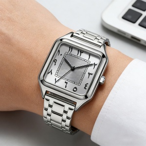 Montre à quartz pour homme, montre à chiffres arabes pour homme, montre carrée en alliage d'acier inoxydable, montre étanche 3ATM - Product Image 6