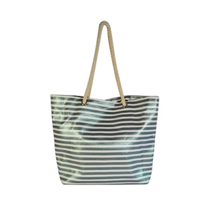 Bolsas de Compras Reutilizables de Algodón a Rayas, Tipo Bolso de Playa Grande, Recicladas, con Logotipo Impreso Personalizado, MOQ Bajo - Product Image 3