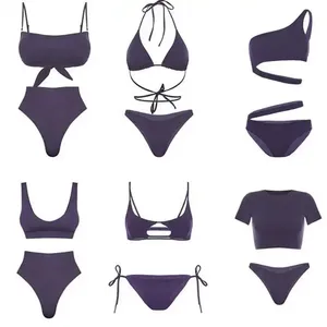 Bikinis de Color de marca privada, traje de baño de tela ecológica, Sexy, venta al por mayor de fábrica, conjunto de Bikini para mujer