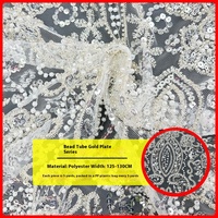 Tissu de dentelle de luxe perlé lourd tissu brodé de perles de paillettes pour robe de soirée de mariage cultivée