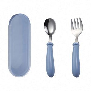 Juego de Cubiertos para Bebés y Niños, 2 Piezas, Acero Inoxidable 304, Tenedor y Cuchara Infantiles Portátiles, Juego de Vajilla Infantil con Dibujos Animados - Product Image 1