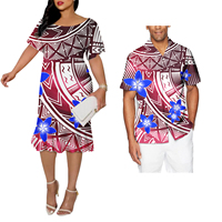 Polynésien Samoa Tribal Imprimer Été Femmes Sirène Robes Match Grande Taille Hommes Chemises Couple Vêtements 2 Pcs Ensembles