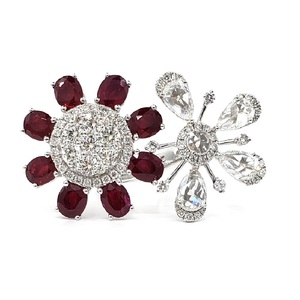 Chine Usine Fine Jewelry Prong Setting 18k Or Blanc Diamant Naturel Tournesol Rubis Et Rose Cut Bague De Mariage Pour Les Femmes - Product Image 1