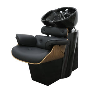 Современный черный набор мебели для салона из искусственной кожи, включая кресло для мытья волос с черной чашей и тележкой для парикмахерской - Product Image 3
