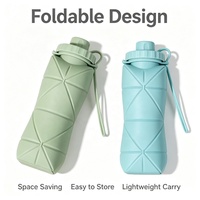 Bouteille d'eau pliable en silicone sans BPA, réutilisable, anti-fuite, portable, avec couvercle