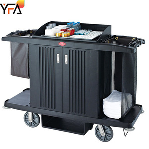 Chariot de nettoyage conciergerie en plastique d'hôtel de haute qualité avec porte chariot de ménage commercial chariot de <span class=keywords><strong>service</strong></span> de chambre sur roues
