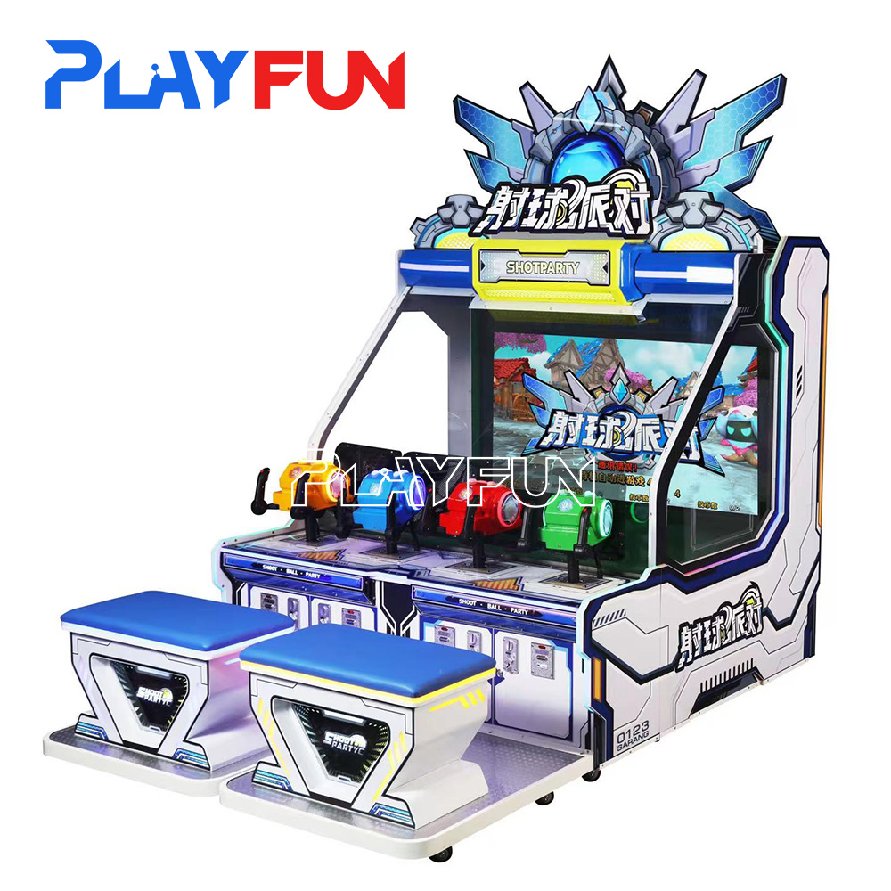 Playfun Coin Operated Indoor Kids Shooting 4 Players Amusement Game Equipment Device Ball Shoot Party 6 in 1 Arcade Machine