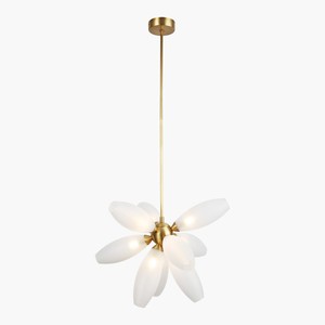 Lustre moderne créatif en verre givré en forme de pétale, cadre en laiton, luminaire suspendu artistique pour salon et salle à manger - Product Image 1