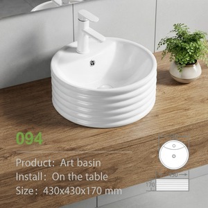 Lavabo da Appoggio Moderno in Ceramica con Texture Ondulata, Foro di Troppopieno, Resistente alle Macchie, Anti-Ingiallimento, Facile da Pulire, per Bagno - Product Image 1