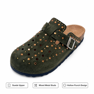 Vente en gros de sabots <span class=keywords><strong>Birkenstock</strong></span> Boston en daim perforé avec rivets bronze pour femmes, chaussures plates à bout fermé en liège - Product Image 2