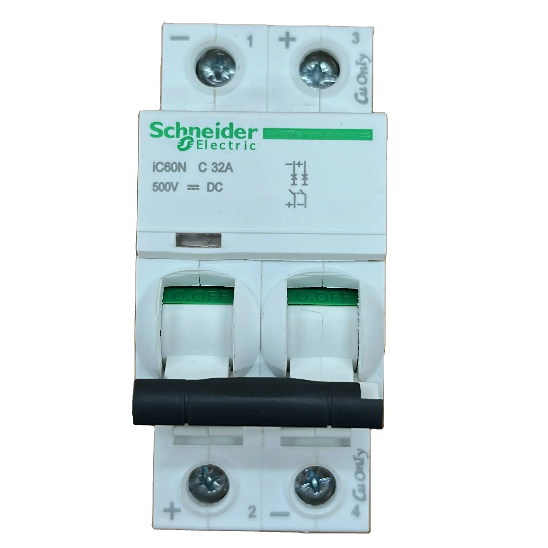 Schneiderr 500V 32A DC Disyuntor DC MCB 63A Corriente nominal 2P 3P Polos BCD Curva B Capacidad de ruptura 6KA Riel DIN montado