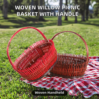 Panier en osier tressé à la main OEM avec une seule poignée, panier de rangement ovale en rotin, panier cadeau portable pour fruits et arrangements floraux