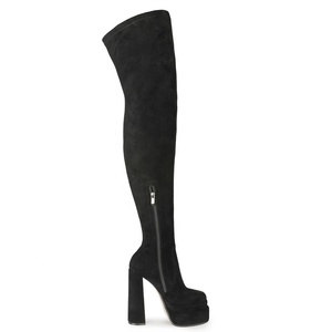 2021 Winter Hot Platform Black Suede Women Over Knee High <b>Boots</b> High Chunky Heel Solid Thigh <b>Boots</b> Skintight Big Size 45 - Product Image 6