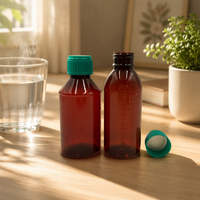 Bouteille en plastique PET ambrée pour sirop contre la toux 180 ml, flacon de médicament liquide pour soins de santé avec bouchon inviolable et gobelet doseur