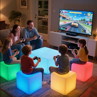 Tabouret lumineux sans fil de 16 pouces, rechargeable, changeant de couleur, en plastique, style rustique, pour la maison, la salle à manger ou le bar