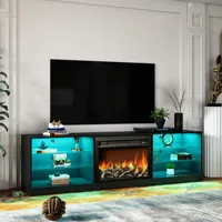 Table TV de luxe avec cheminée, pierre frittée à flamme simulée