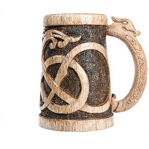 Jarra de Cerveza Vikinga Hecha a Mano de Madera Pulida, Estilo Rústico Medieval, Ecológica, Personalizada con Grabado, Coleccionable - Product Image 1
