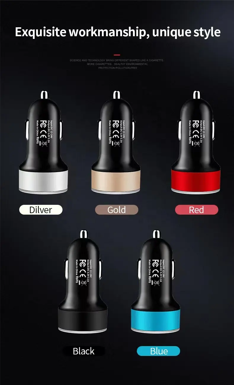 OEM Portable 3.1A 15W Phone Car Fast Charger 2 Port USB Car Charger Dual USB Quick Charge 3.0 Car Charger