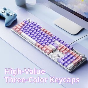 คีย์แคป EWEADN แบบกำหนดเอง ฉีดขึ้นรูปสองชั้น สลักด้วยเลเซอร์ พิมพ์ลายด้วยความร้อน สามสี ABS สีม่วง 87 104 คีย์ ใช้ได้กับหลายรุ่น - Product Image 5