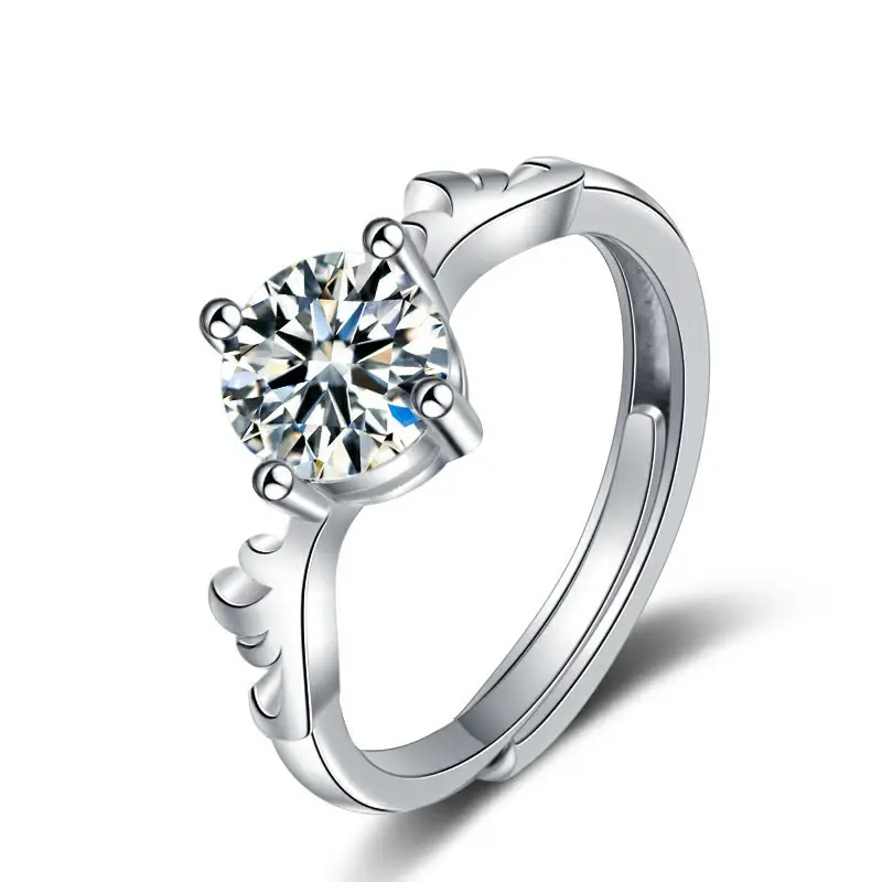 À la mode 925 argent Sterling 1ct VVS D couleur Moissanite bague en diamant femmes griffe réglage réglable accessoires anneaux