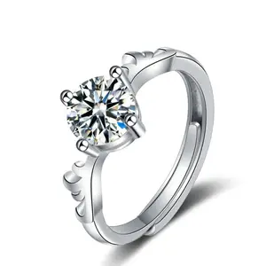 Alla moda 925 argento Sterling 1ct VVS D colore Moissanite anello di diamanti donna artiglio set accessori anelli regolabili