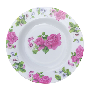 Assiette de Dîner Ronde en Mélaminé Élégante et Abordable de 20 cm, Motif Fleur Rouge, Plat en Plastique pour Soupe Chaude de Restaurant - Product Image 1