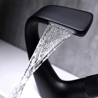 Robinet de lavabo de salle de bain en laiton à cascade à poignée unique noir à 1 trou avec cartouche en céramique pour une utilisation en chambre